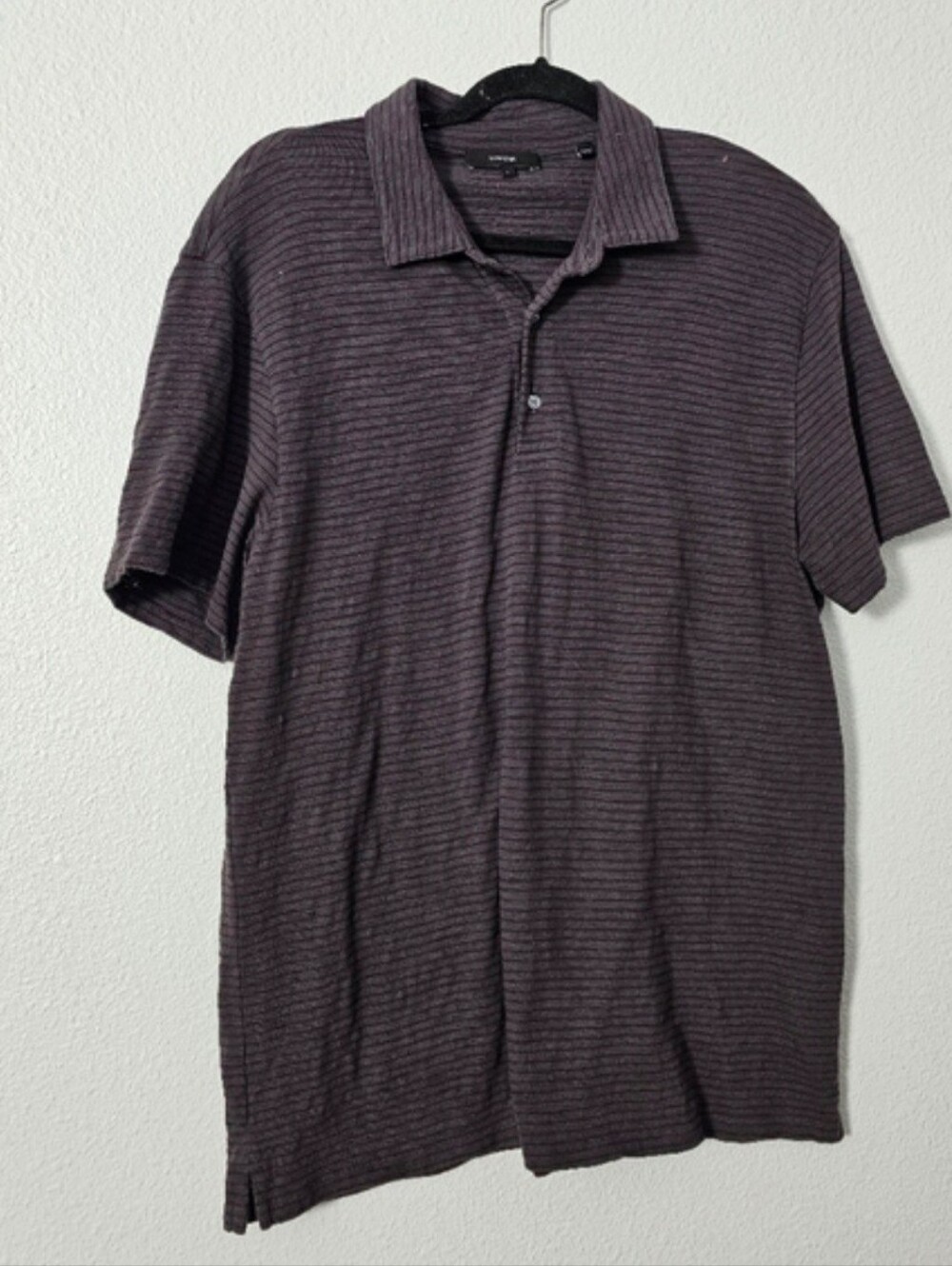 Vince Men's Short Sleeve Polo in Dark Plum Stripe Sz L